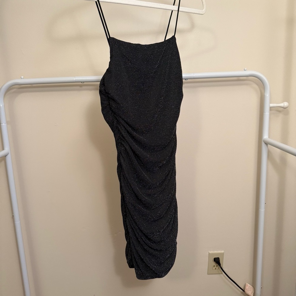 Elegant Black Sparkly Ruched Dress